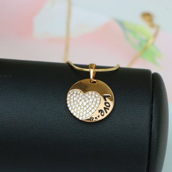 "Round Love Pendant with Heart & Crystals in Rose Gold, XPPT1571 - Picture 7 of 13
